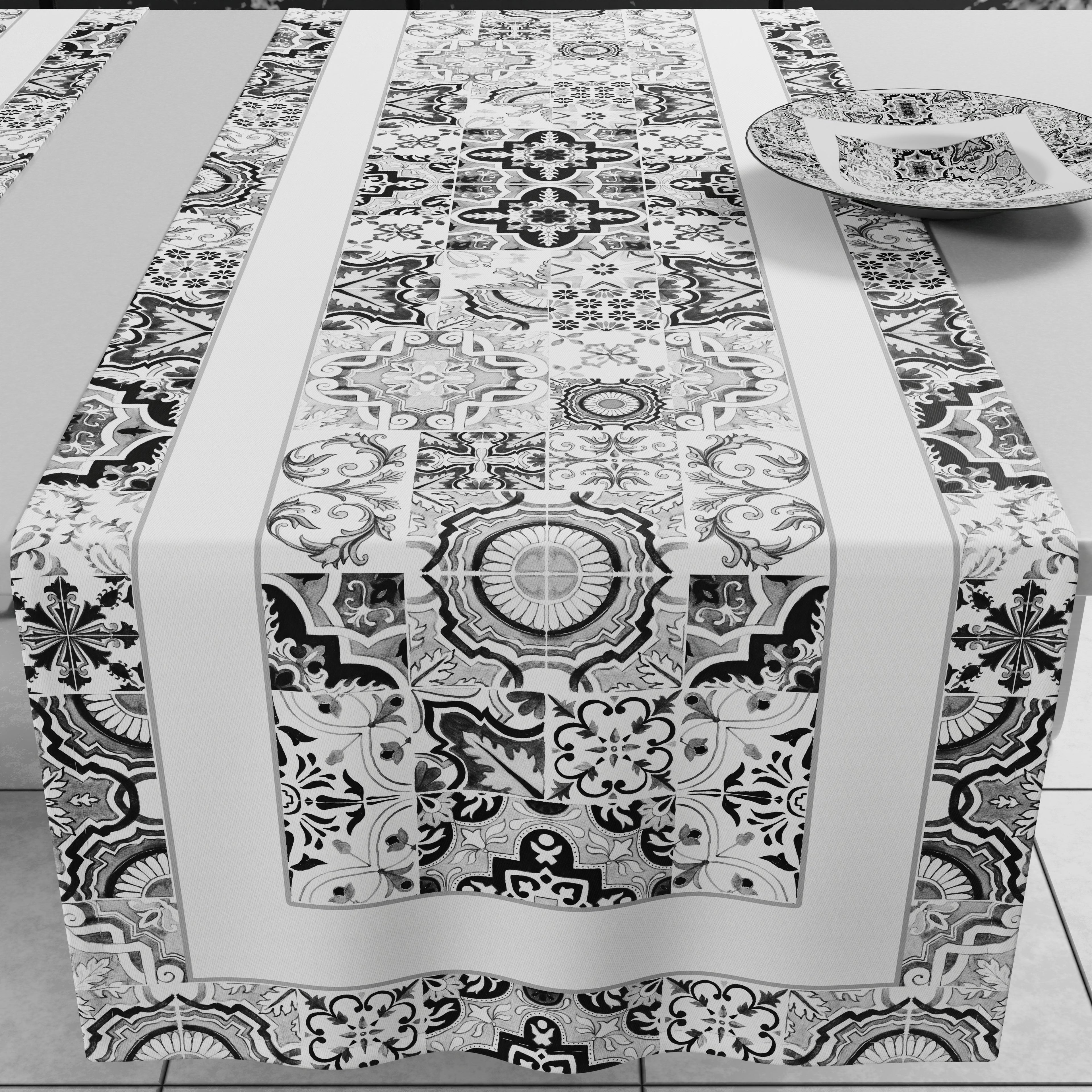 Runner Tavola Geometrico, Tovaglia Runner Geometrico, Runner Cucina Vietri 02 Nero