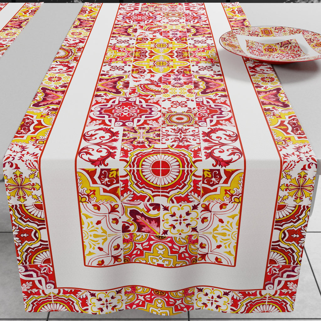 Runner Tavola Geometrico, Tovaglia Runner Geometrico, Runner Cucina Vietri 02 Rosso