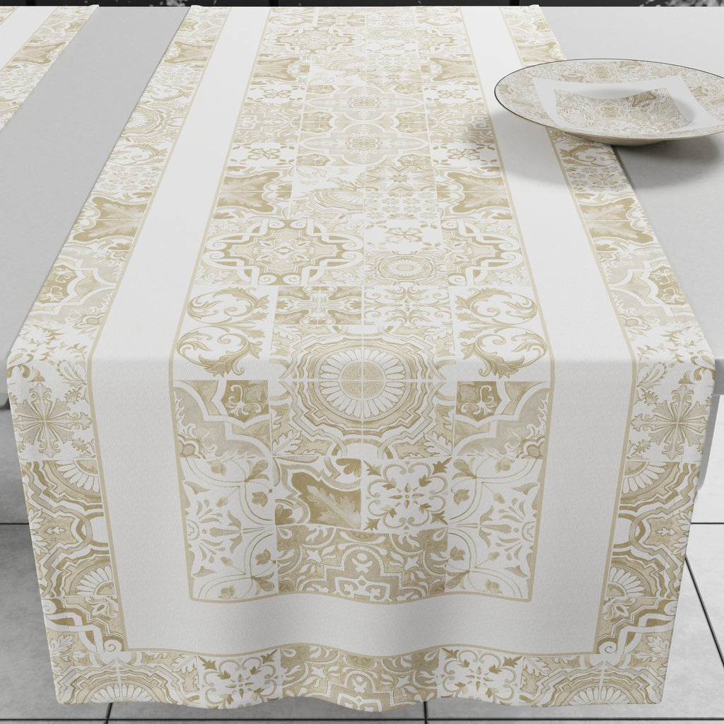 Runner Tavola Geometrico, Tovaglia Runner Geometrico, Runner Cucina Vietri 02 Beige