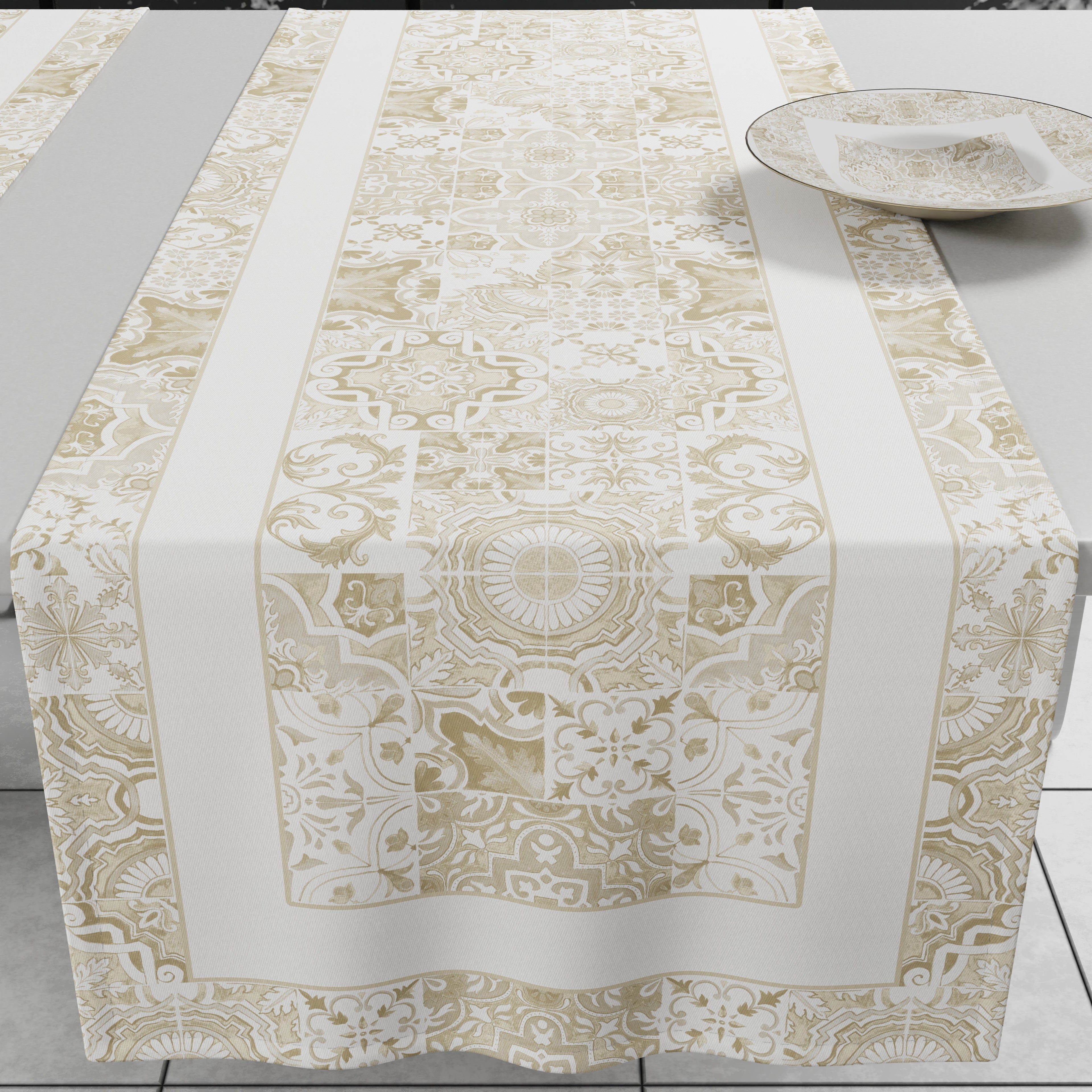 Runner Tavola Geometrico, Tovaglia Runner Geometrico, Runner Cucina Vietri 02 Beige
