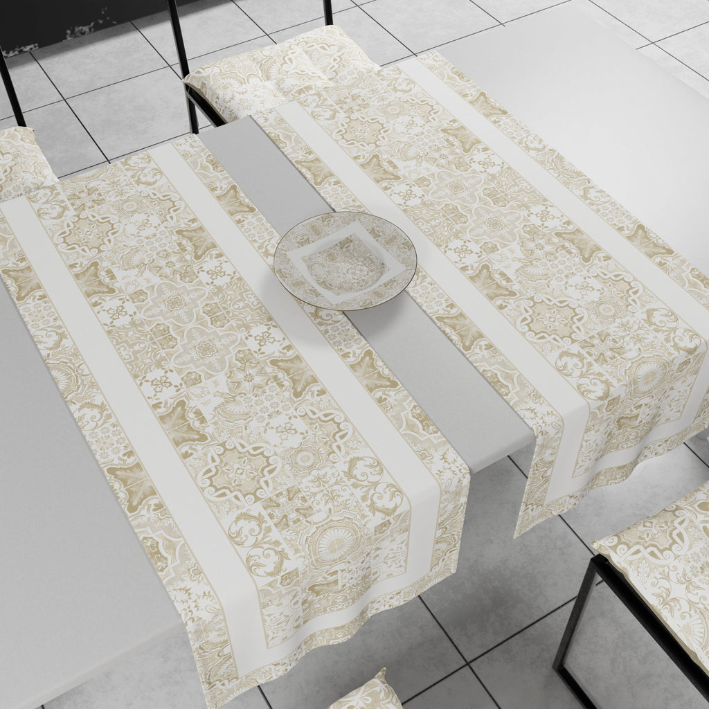 Runner Tavola Geometrico, Tovaglia Runner Geometrico, Runner Cucina Vietri 02 Beige