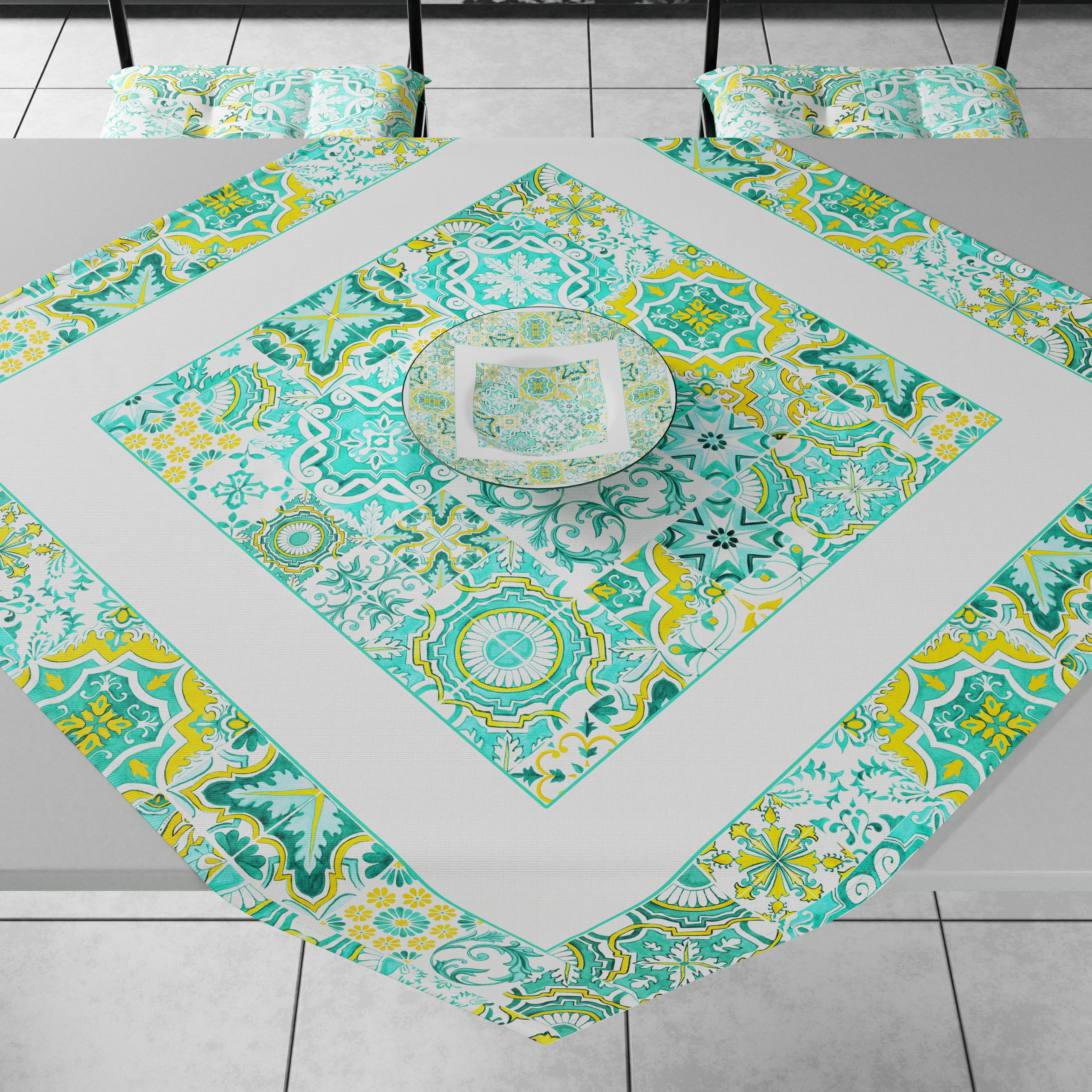 Centrotavola Geometrico per Cucina in Stampa Digitale Vietri 02 Verde Acqua