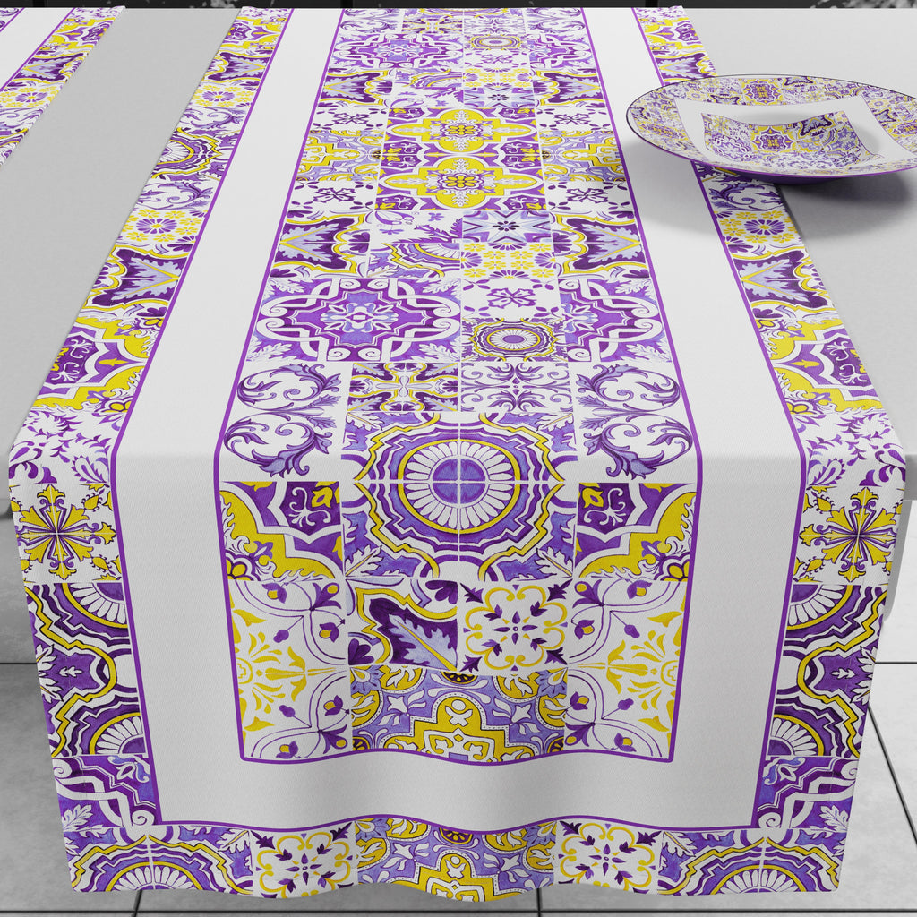 Runner Tavola Geometrico, Tovaglia Runner Geometrico, Runner Cucina Vietri 02 Viola