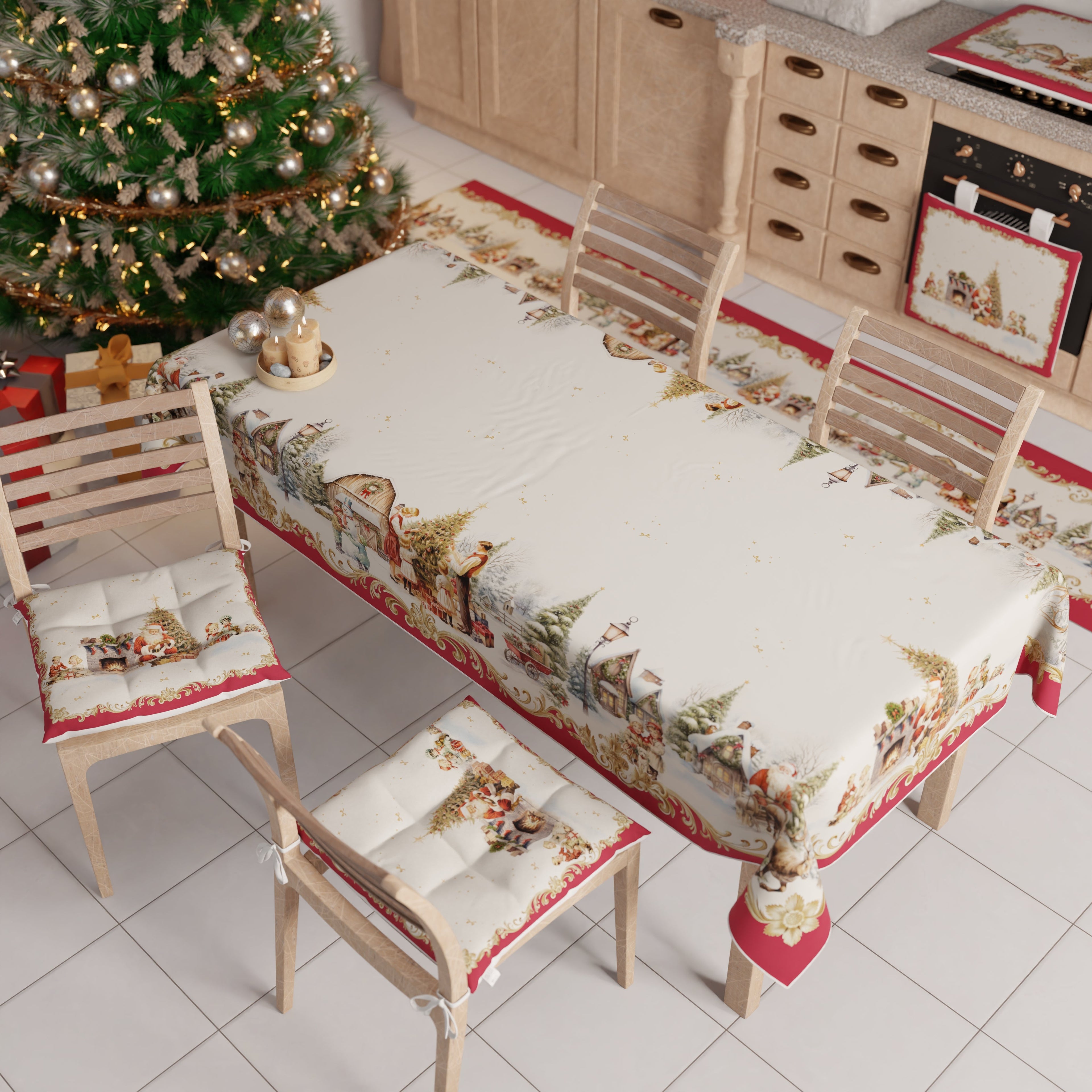 Tovaglia Natalizia, Tovaglia da tavola Antimacchia, Copritavolo da Cucina Vintage Xmas