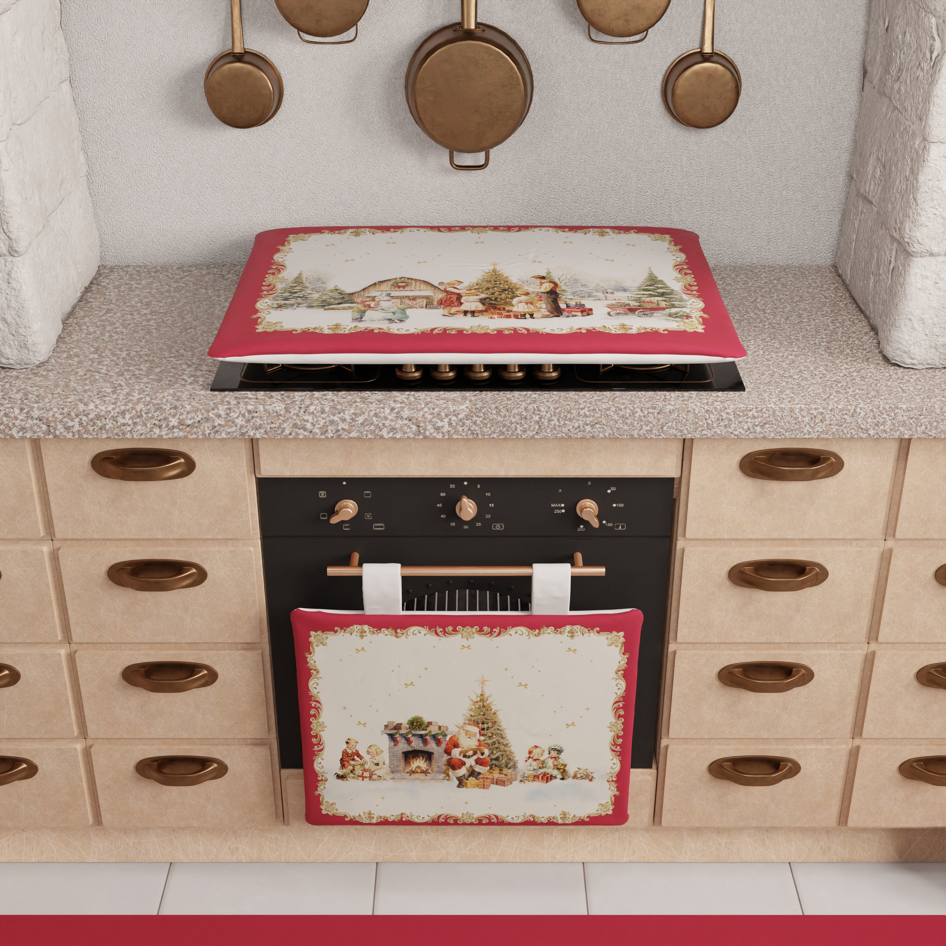 Coprifornello Natalizio Coprifuochi Cucina in Stampa Digitale Vintage Xmas