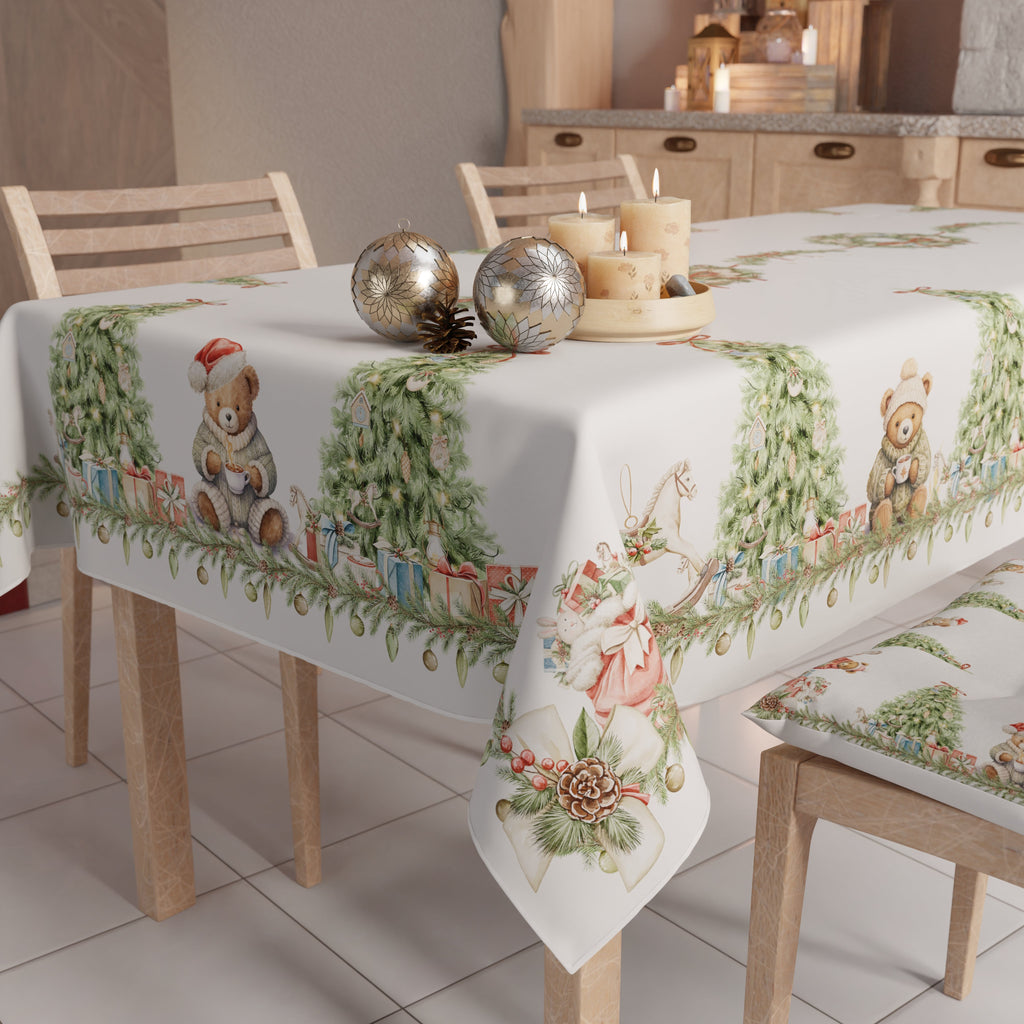 Tovaglia Natalizia, Tovaglia da tavola Antimacchia, Copritavolo da Cucina Xmas Bears