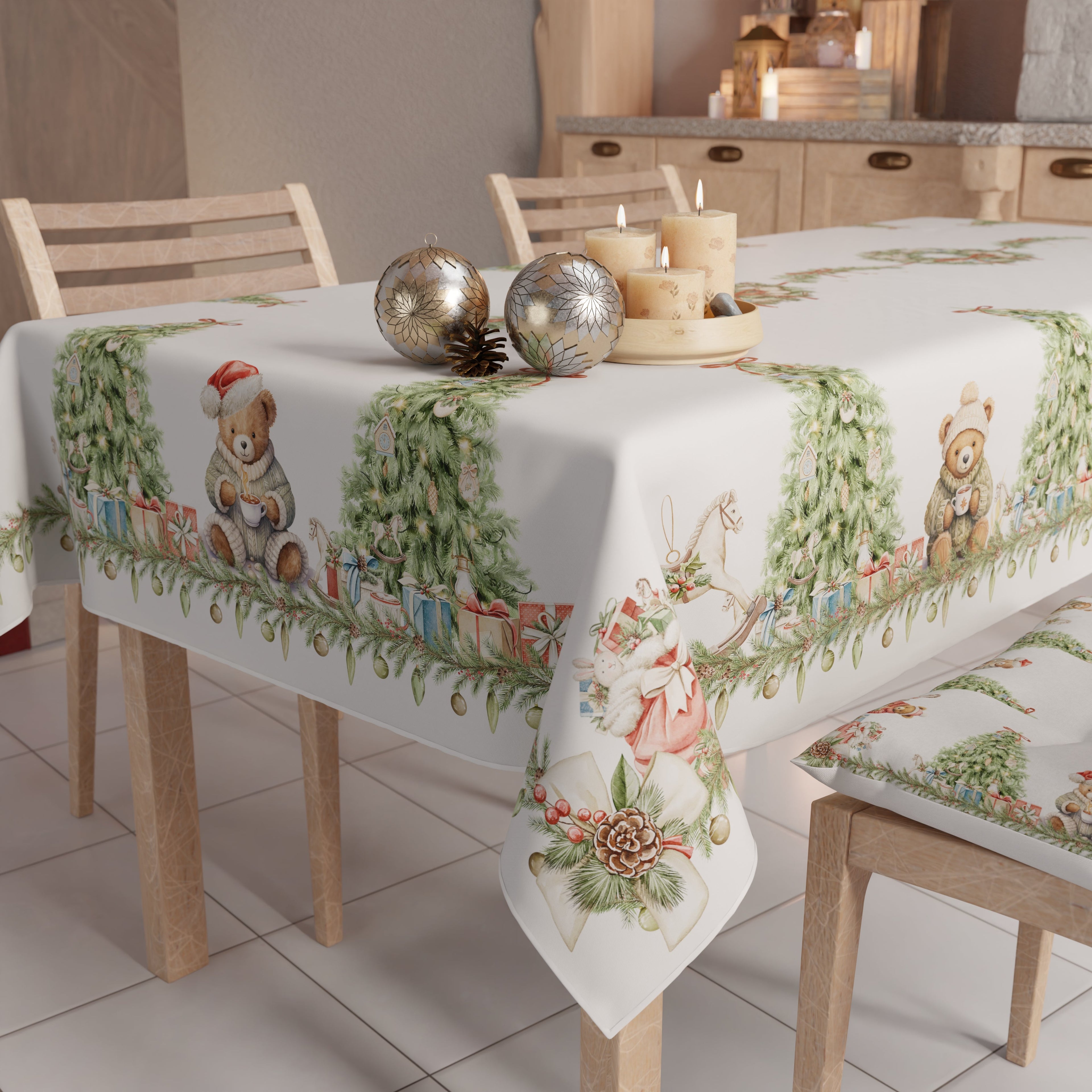 Tovaglia Natalizia, Tovaglia da tavola Antimacchia, Copritavolo da Cucina Xmas Bears