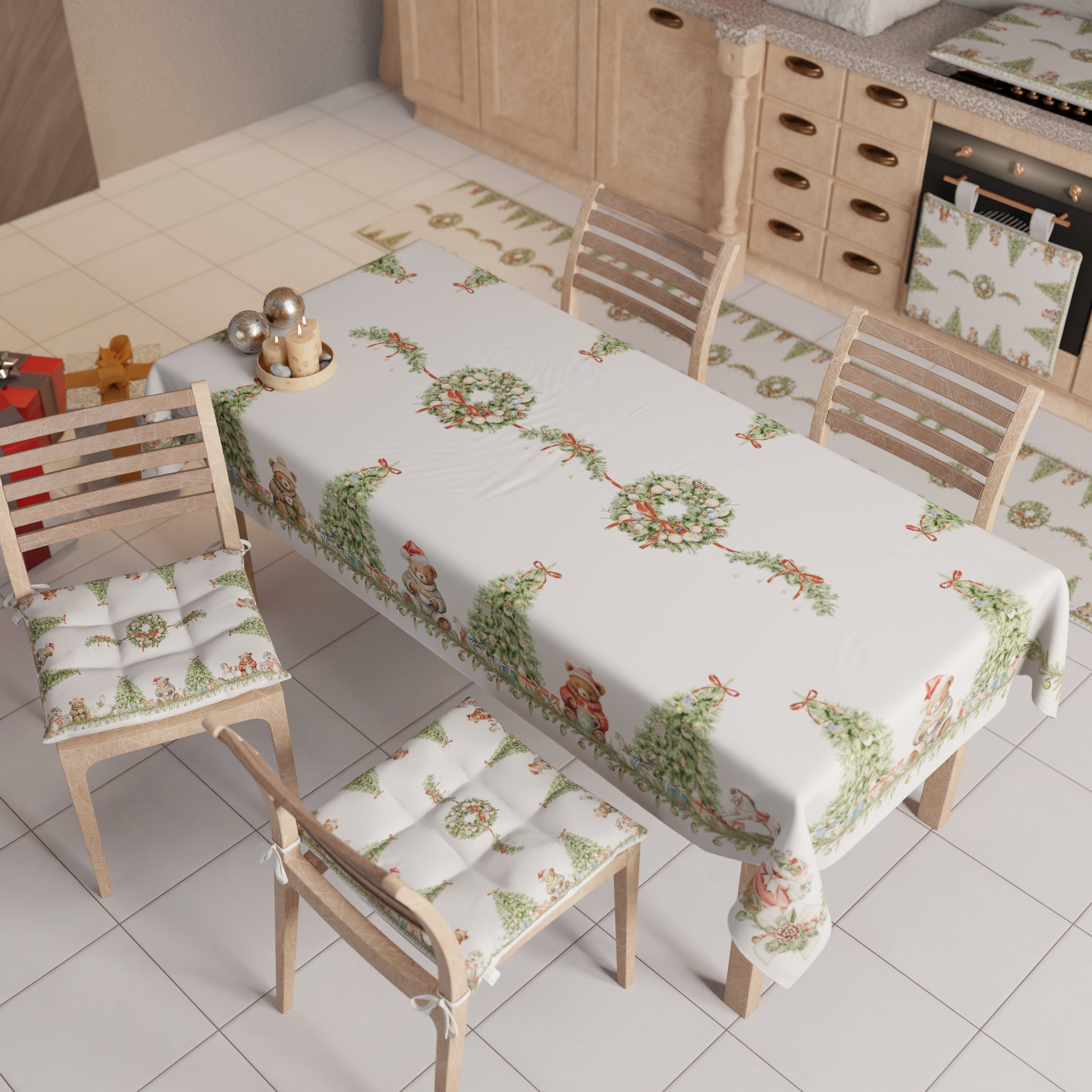 Tovaglia Natalizia, Tovaglia da tavola Antimacchia, Copritavolo da Cucina Xmas Bears