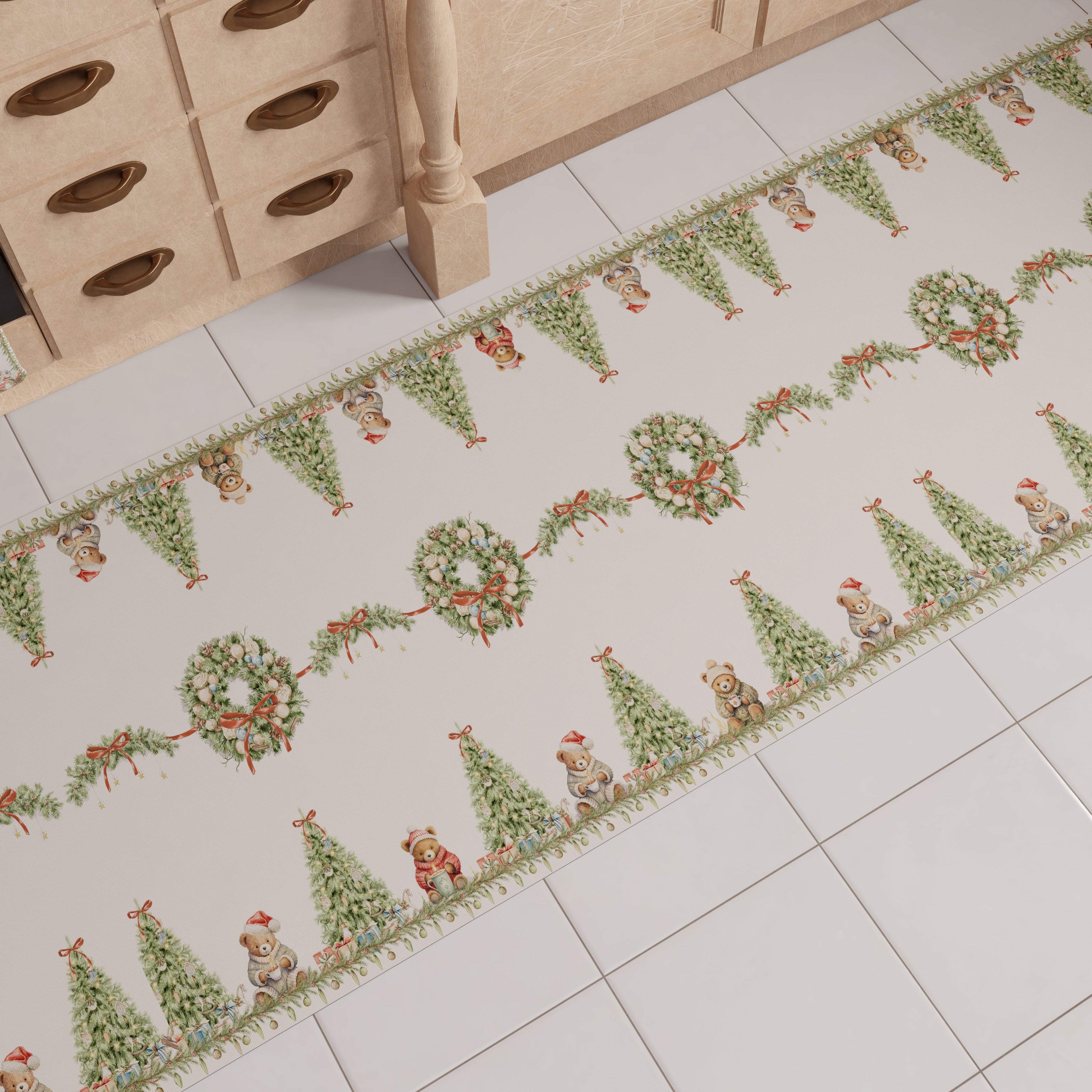 Tappeto Cucina Natalizio Antiscivolo Passatoia Natalizia Cucina lavabile Xmas Bears