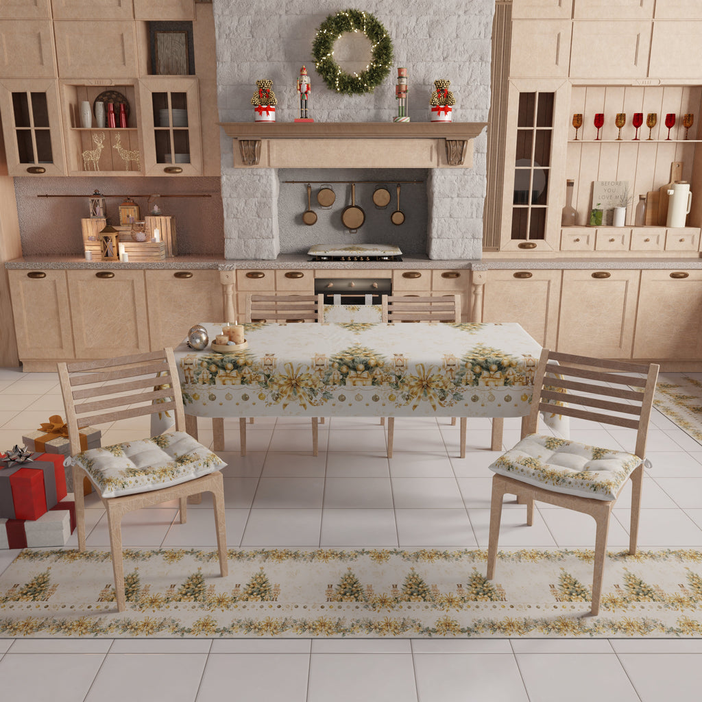 Tovaglia Natalizia, Tovaglia da tavola Antimacchia, Copritavolo da Cucina Xmas Gold