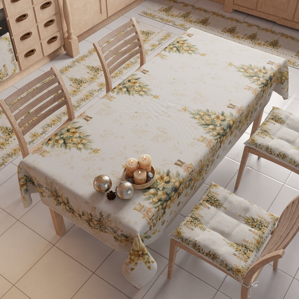 Tovaglia Natalizia, Tovaglia da tavola Antimacchia, Copritavolo da Cucina Xmas Gold