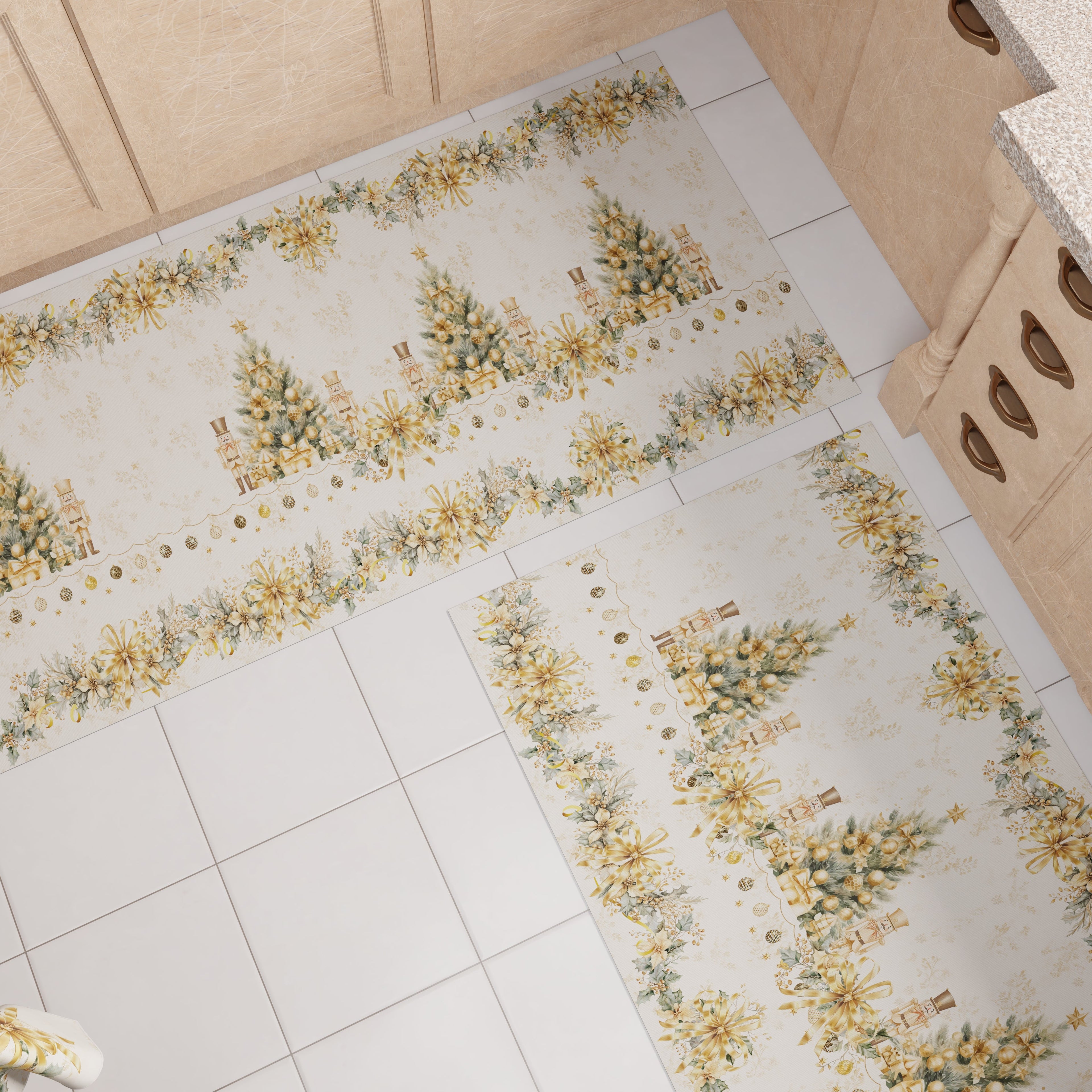 Tappeto Cucina Natalizio Antiscivolo Passatoia Natalizia Cucina lavabile Xmas Gold