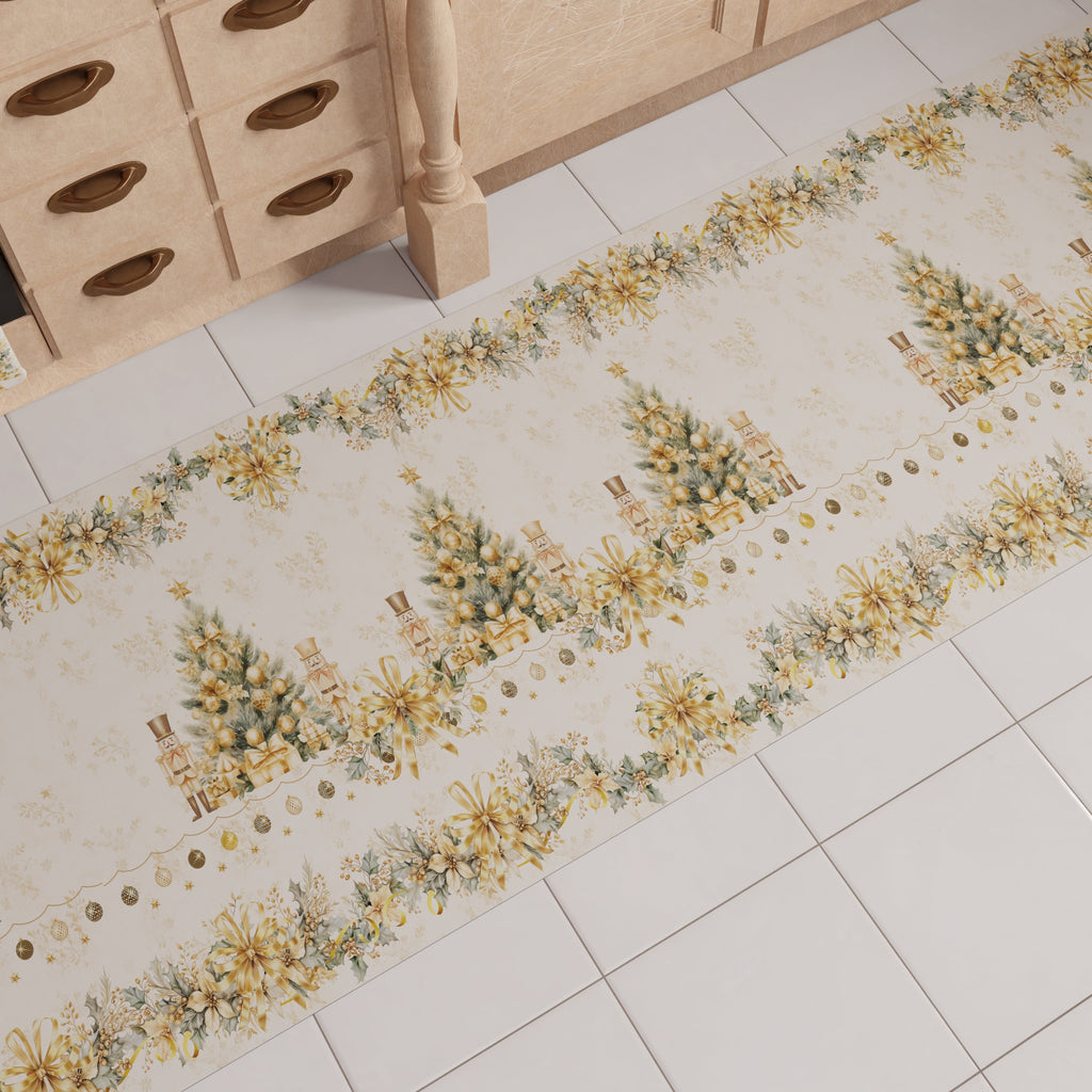 Tappeto Cucina Natalizio Antiscivolo Passatoia Natalizia Cucina lavabile Xmas Gold