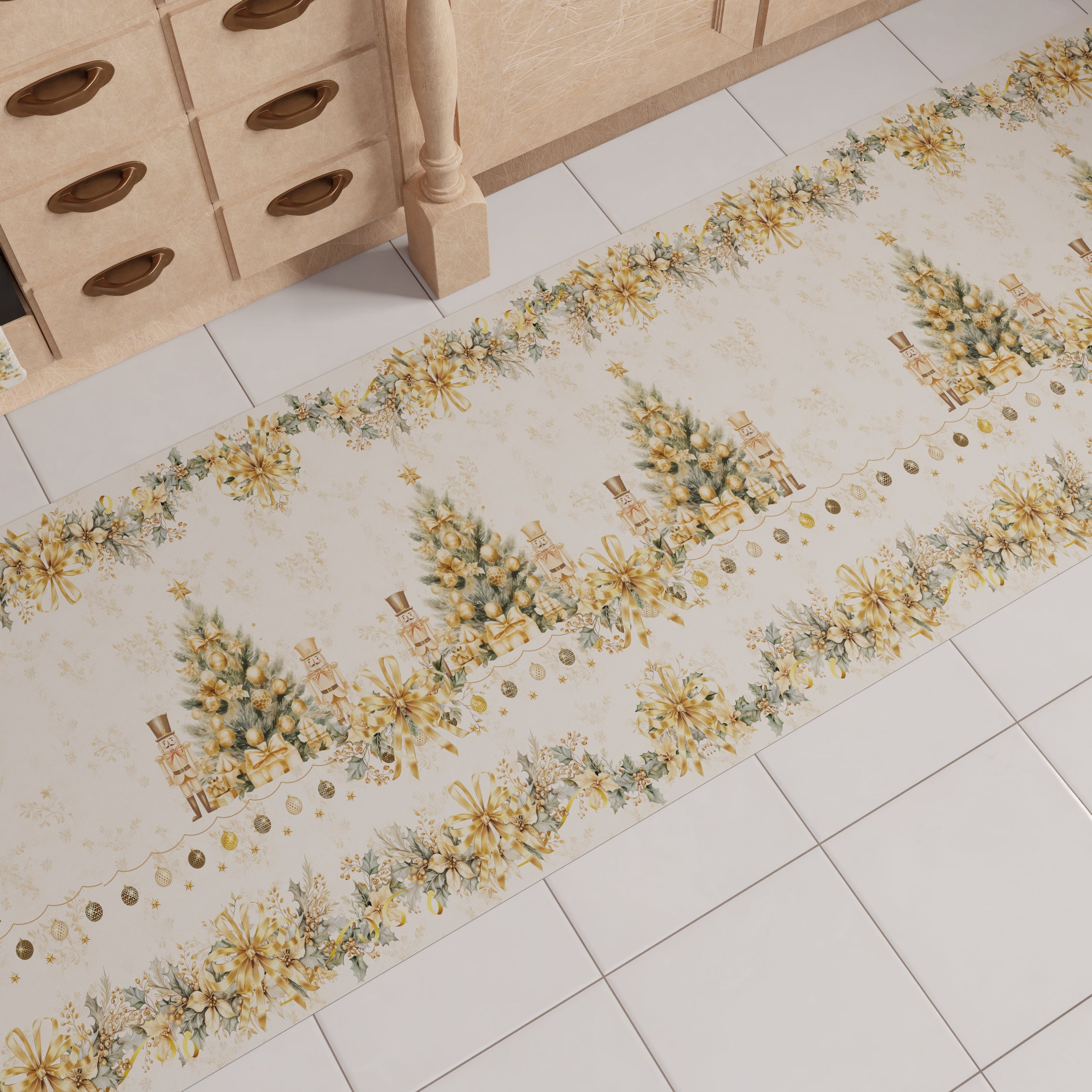 Tappeto Cucina Natalizio Antiscivolo Passatoia Natalizia Cucina lavabile Xmas Gold