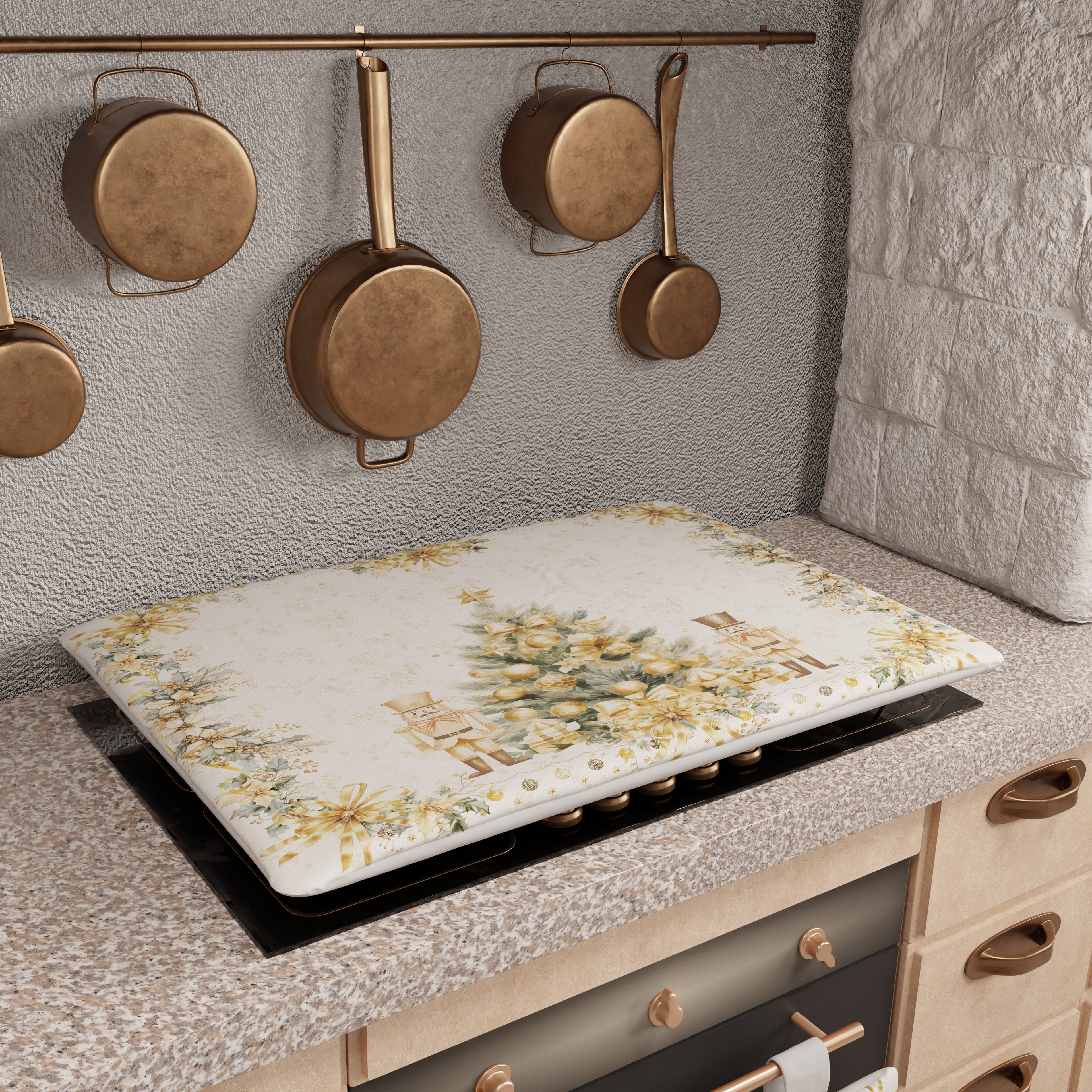 Coprifornello Natalizio Coprifuochi Cucina in Stampa Digitale Xmas Gold