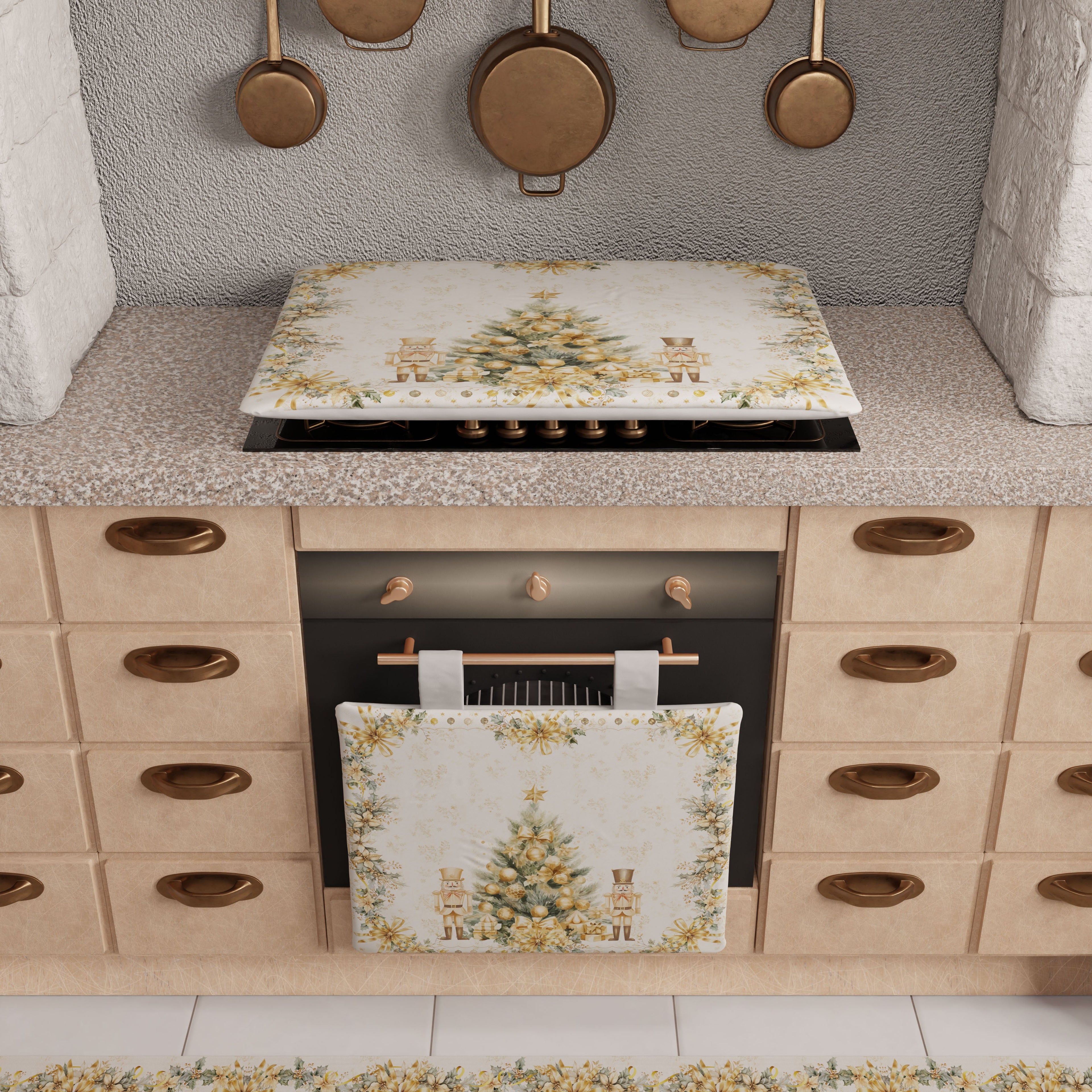 Copriforno Natalizio per Cucina in Stampa Digitale Xmas Gold
