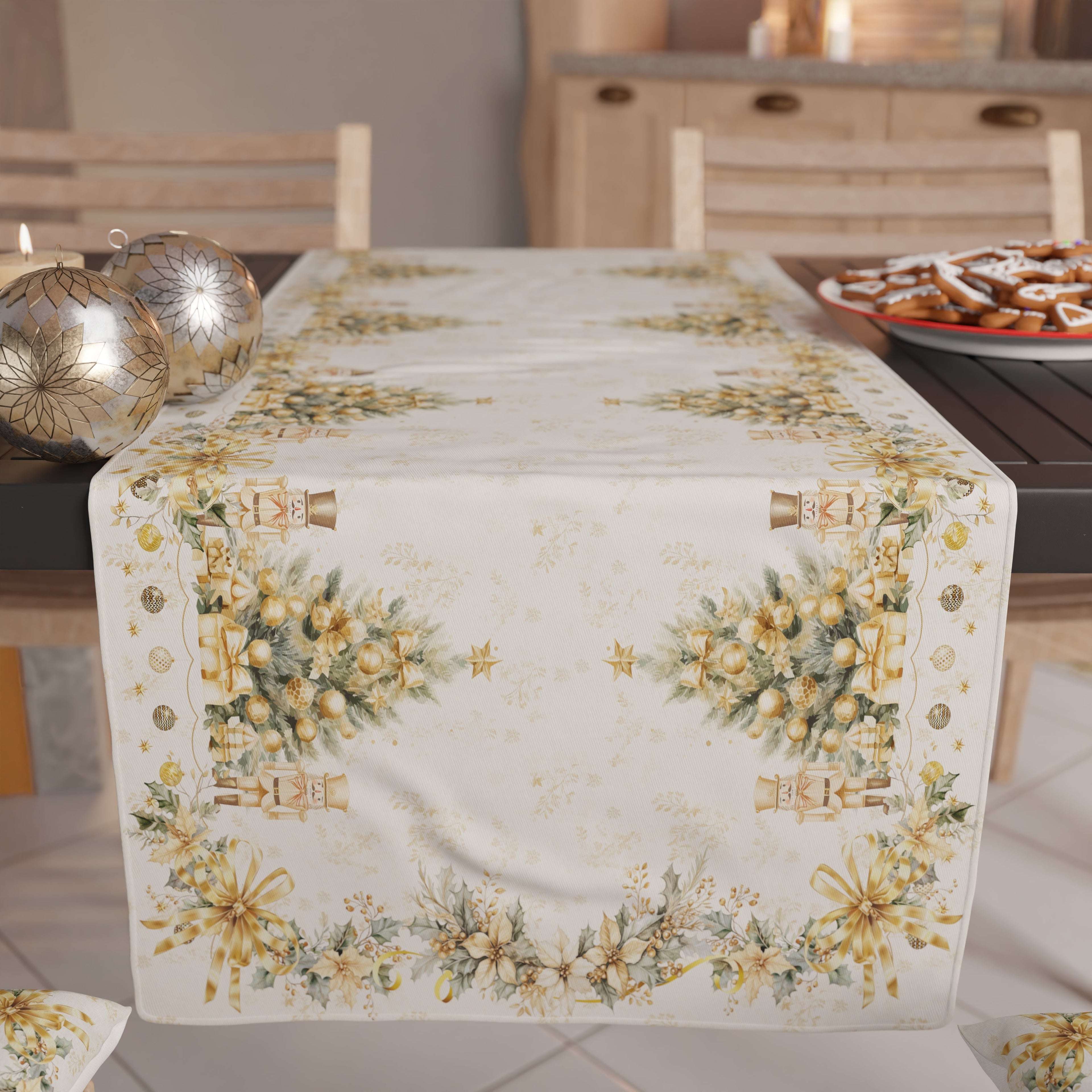 Runner Natalizi, Runner Tavola Natalizio, Tovaglia Runner Natalizia, Runner Cucina Xmas Gold