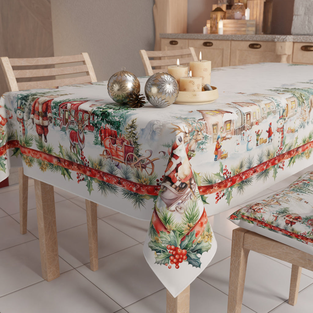 Tovaglia Natalizia, Tovaglia da tavola Antimacchia, Copritavolo da Cucina Xmas Santa's Land