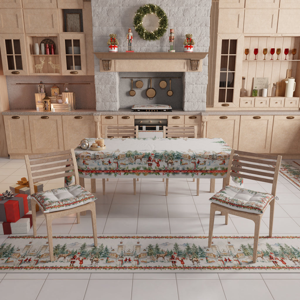 Tovaglia Natalizia, Tovaglia da tavola Antimacchia, Copritavolo da Cucina Xmas Santa's Land