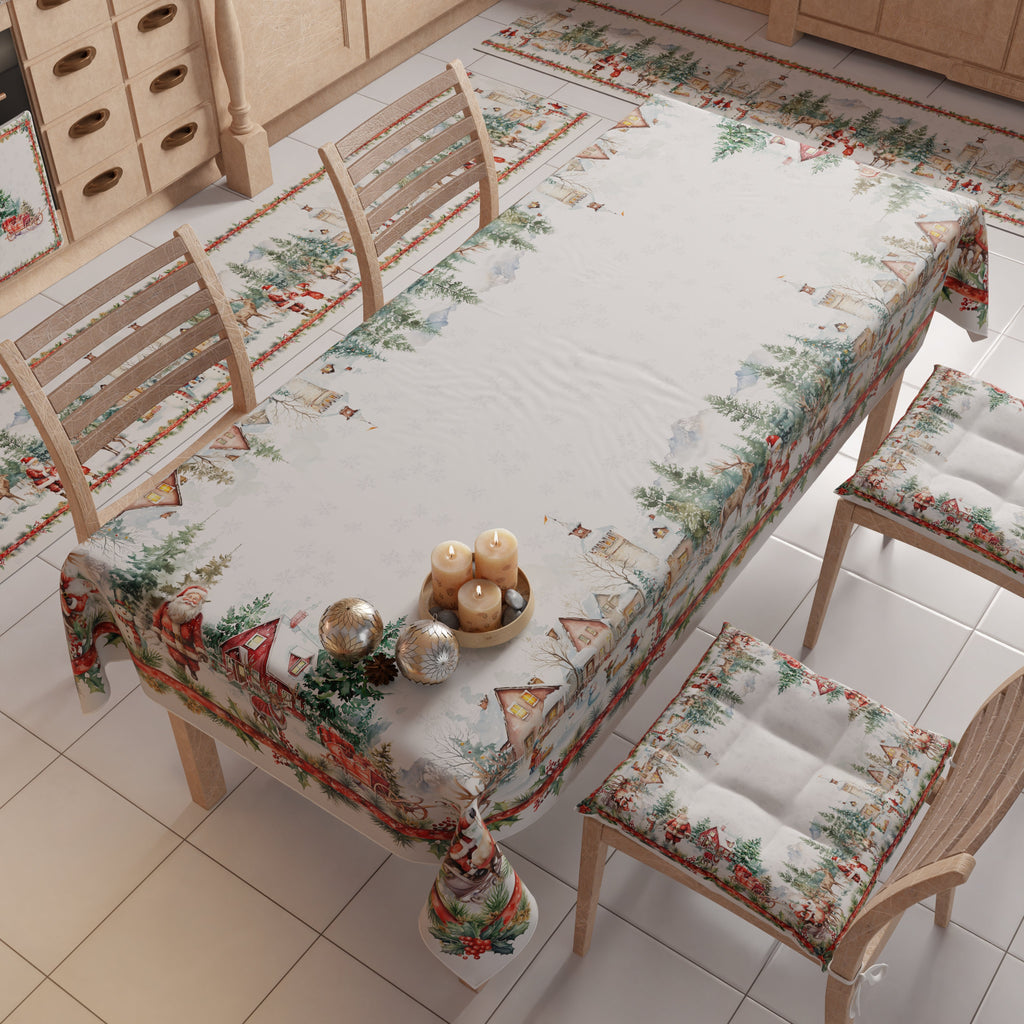 Tovaglia Natalizia, Tovaglia da tavola Antimacchia, Copritavolo da Cucina Xmas Santa's Land