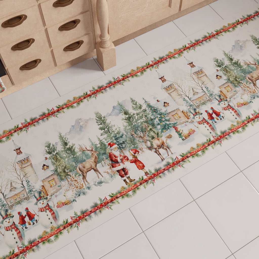 Tappeto Cucina Natalizio Antiscivolo Passatoia Natalizia Cucina lavabile Xmas Santa's Land